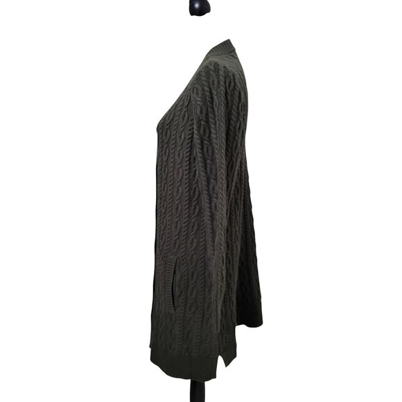 D&Co. (Denim & Company) Size M Dark Olive Green Cable Knit Duster Cardigan - Picture 3 of 13